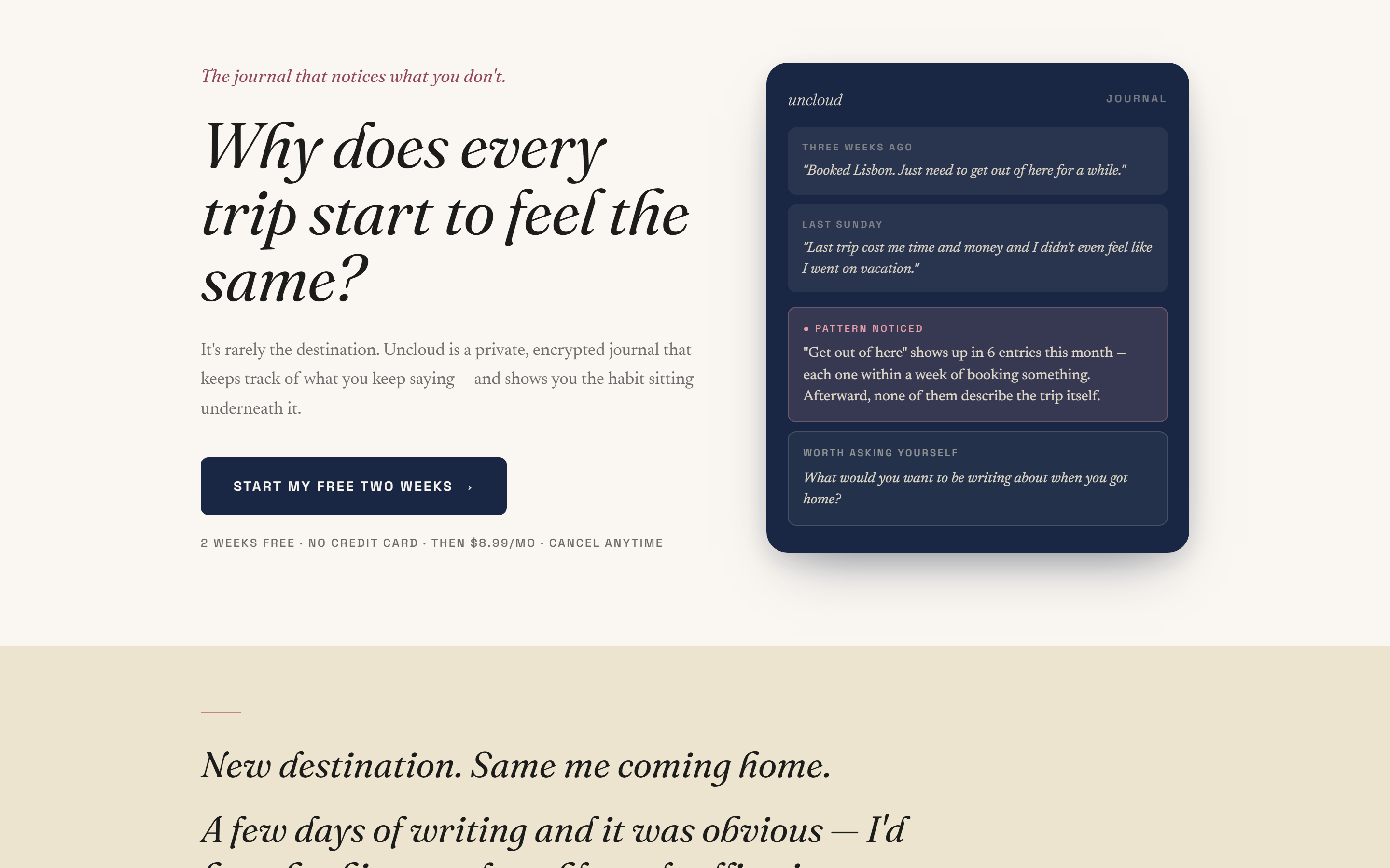 The uncloud.you/travel campaign landing page